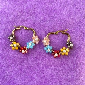 Handmade Gold Wire Wrap Flower Hoops